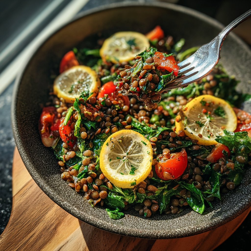 Healthy Lunch Lentil Salad with Lemon