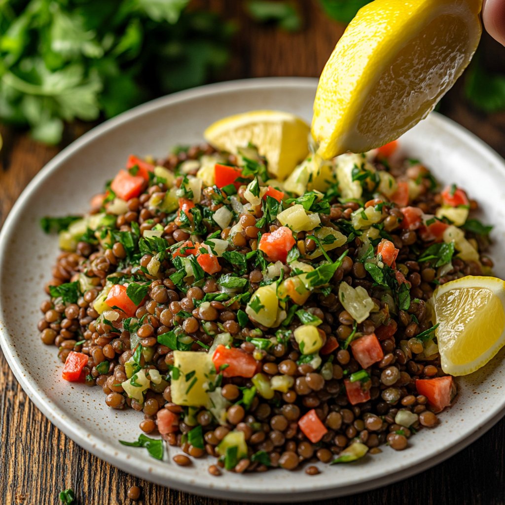 Healthy Lunch Lentil Salad with Lemon