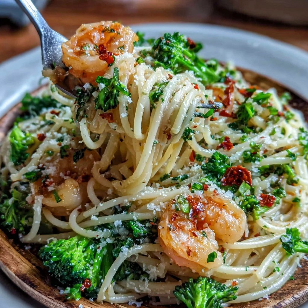 Shrimp And Broccoli Garlic Pasta