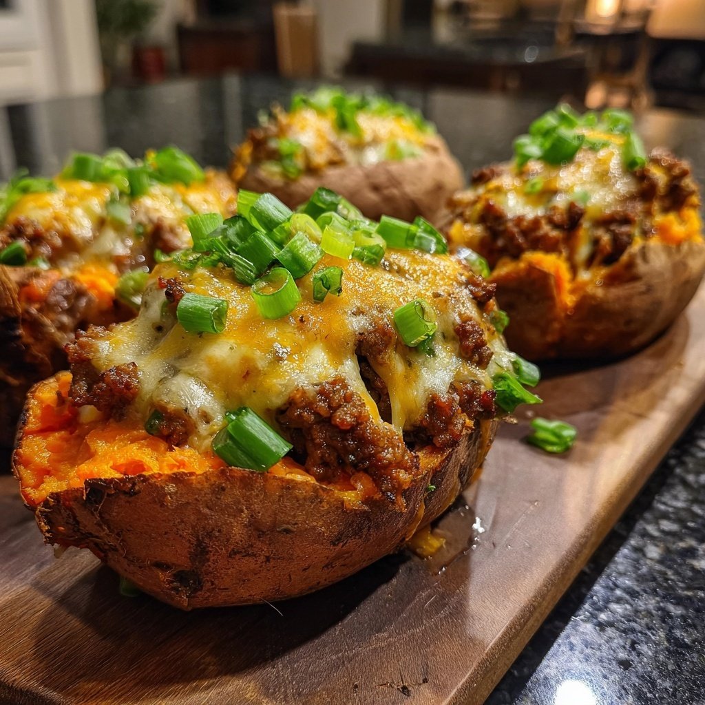 Ground Beef Stuffed Sweet Potatoes